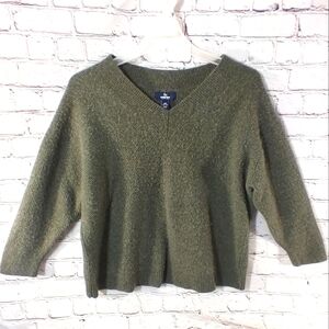 Lands' End Womens 2X 100% Cashmere V Neck Womens Sweater Olive